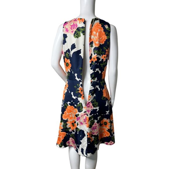 Donna Morgan Dress Women 6 Navy Orange Floral Flower Fit & Flare Colorful Preppy - Picture 5 of 8